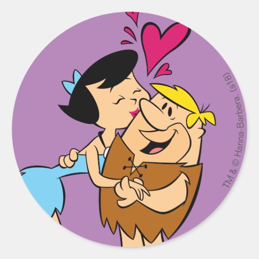 Flintstenen | Betty Kissing Barney Ronde Sticker (Voorkant)