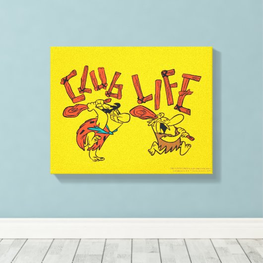 Flintstenen | Fred & Barney - Club Life Canvas Afdruk (Insitu (Houten vloer))