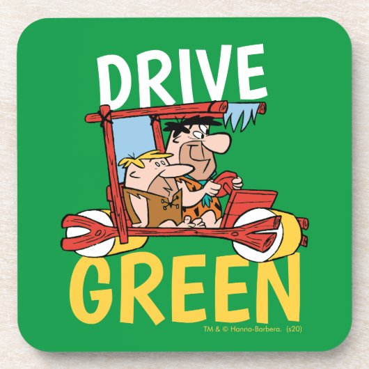 Flintstenen | Fred & Barney - Drive Green Bier Onderzetter (Voorkant)
