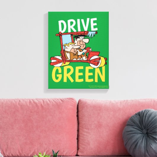 Flintstenen | Fred & Barney - Drive Green Canvas Afdruk (Insitu (Woonkamer))