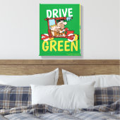 Flintstenen | Fred & Barney - Drive Green Canvas Afdruk (Insitu (Slaapkamer))