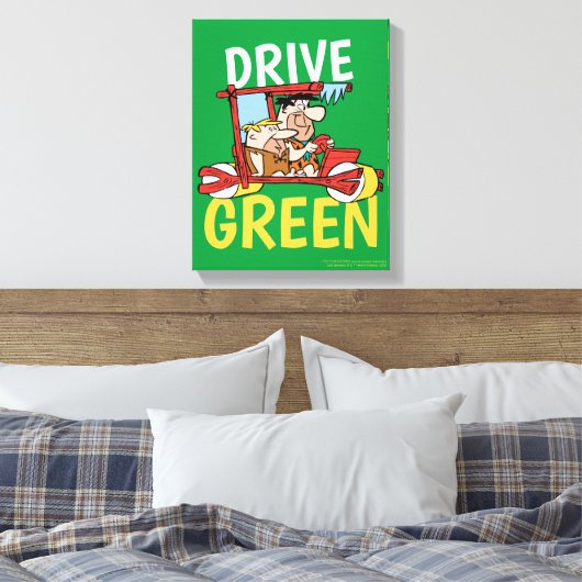 Flintstenen | Fred & Barney - Drive Green Canvas Afdruk (Insitu (Slaapkamer))