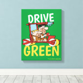 Flintstenen | Fred & Barney - Drive Green Canvas Afdruk (Insitu (Houten vloer))
