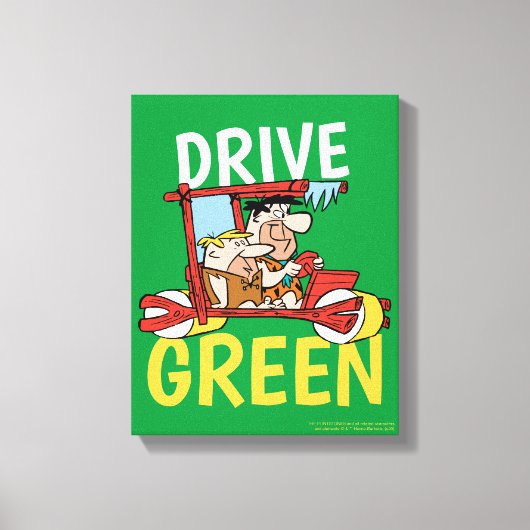 Flintstenen | Fred & Barney - Drive Green Canvas Afdruk (Voorkant)