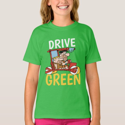 Flintstenen | Fred & Barney - Drive Green T-shirt (Voorkant)