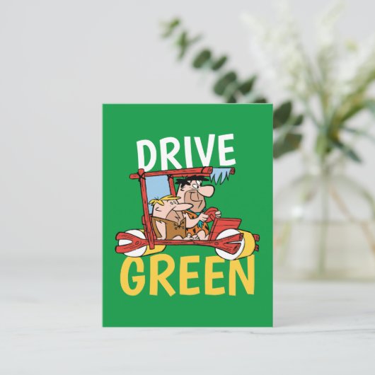 Flintstenen | Fred & Barney - Drive Green Uitnodiging Briefkaart (Staand voorkant)