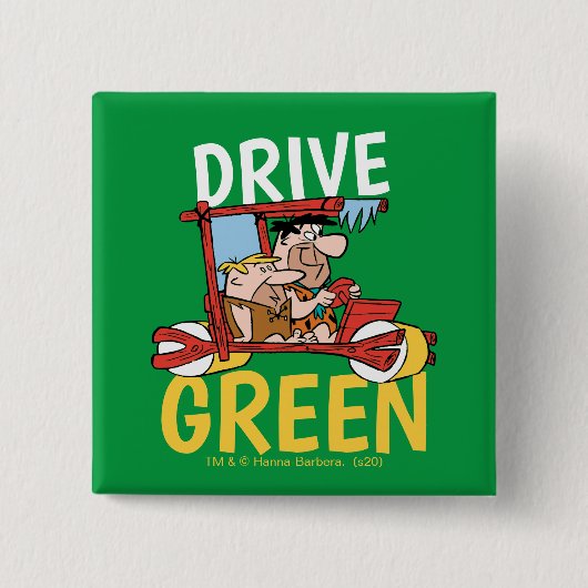 Flintstenen | Fred & Barney - Drive Green Vierkante Button 5,1 Cm (Voorkant)