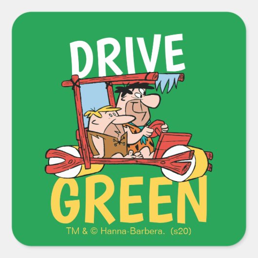 Flintstenen | Fred & Barney - Drive Green Vierkante Sticker (Voorkant)