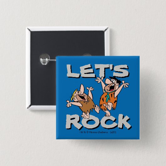 Flintstenen | Fred & Barney - Let's Rock Vierkante Button 5,1 Cm (Voorkant /achterkant)