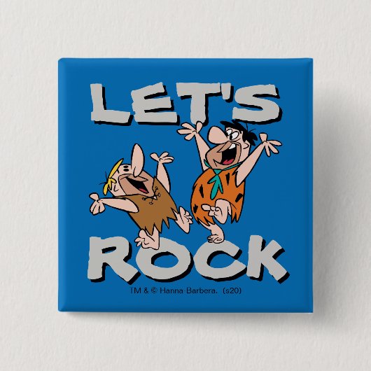 Flintstenen | Fred & Barney - Let's Rock Vierkante Button 5,1 Cm (Voorkant)