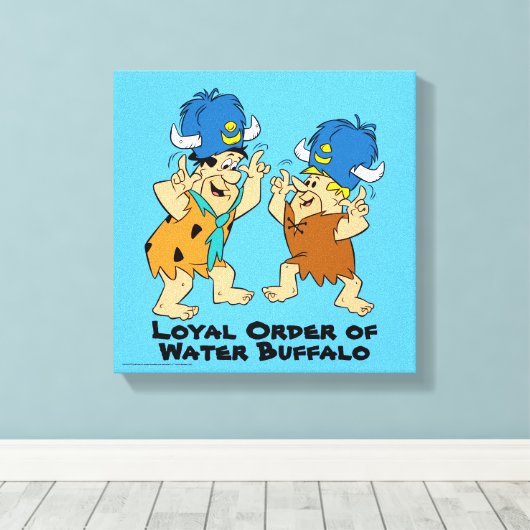 Flintstenen | Fred- en Barney-waterbuffels Canvas Afdruk (Insitu (Houten vloer))