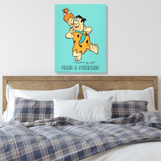 Flintstenen | Fred & Pebbles Flintstone Canvas Afdruk (Insitu (Slaapkamer))