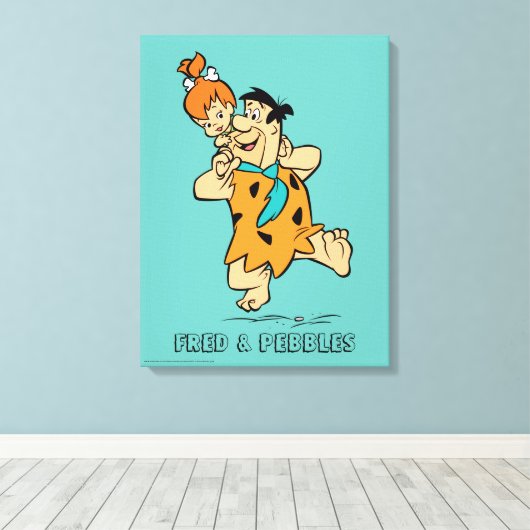 Flintstenen | Fred & Pebbles Flintstone Canvas Afdruk (Insitu (Houten vloer))