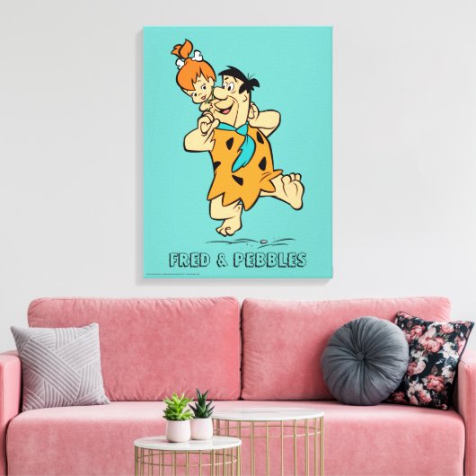 Flintstenen | Fred & Pebbles Flintstone Canvas Afdruk (Insitu (Woonkamer))