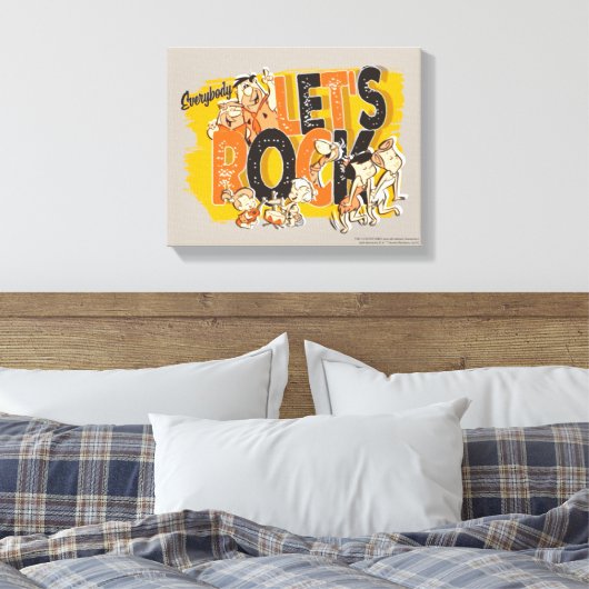 Flintstenen | Iedereen Let's Rock Canvas Afdruk (Insitu (Slaapkamer))