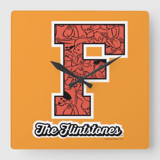 Flintstenen | Monogram voor leesbare stijl Vierkante Klok (Voorkant)