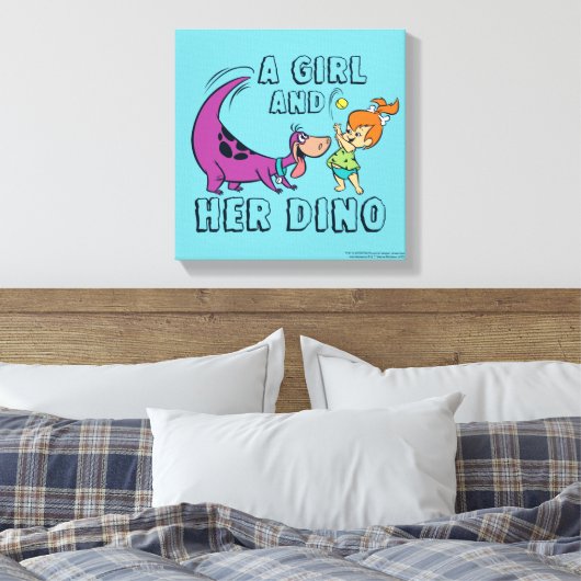 Flintstenen | Pebbles & Dino Play Ball Canvas Afdruk (Insitu (Slaapkamer))