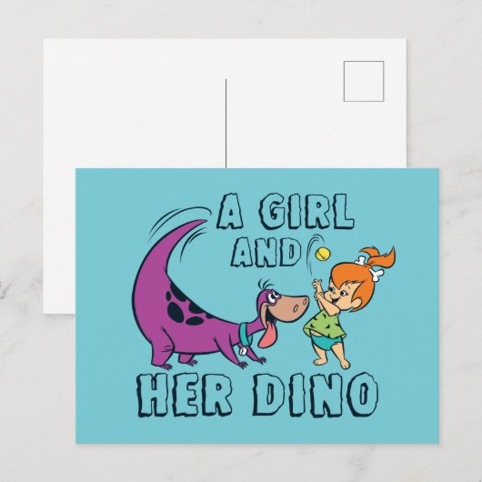 Flintstenen | Pebbles & Dino Play Ball Uitnodiging Briefkaart (Voorkant / Achterkant)