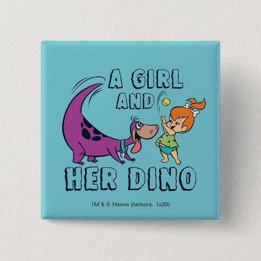 Flintstenen | Pebbles & Dino Play Ball Vierkante Button 5,1 Cm (Voorkant)