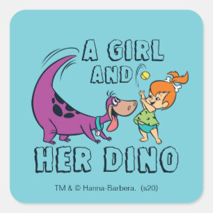 Flintstenen Pebbles & Dino Play Ball Vierkante Sticker
