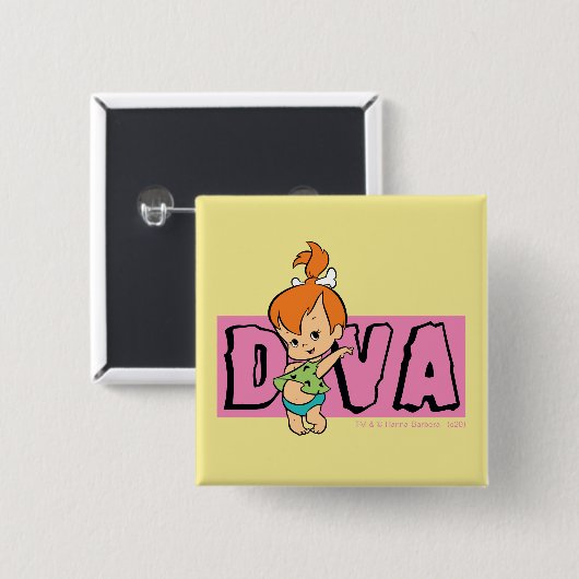 Flintstenen | Pebbles - Little Diva Vierkante Button 5,1 Cm (Voorkant /achterkant)