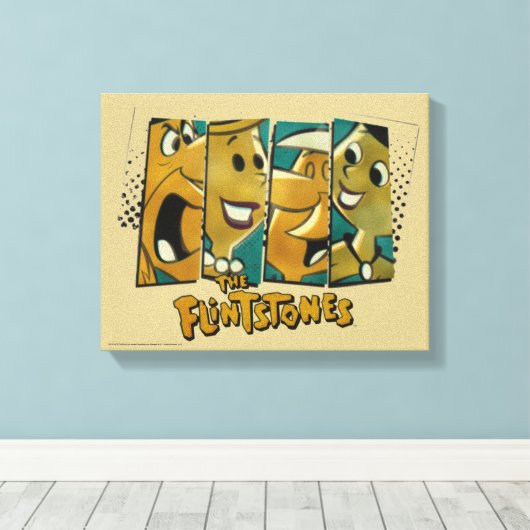 Flintstenen | Retro Comic Character Panels Canvas Afdruk (Insitu (Houten vloer))
