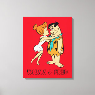Flintstenen   Wilma Kissing Fred Canvas Afdruk