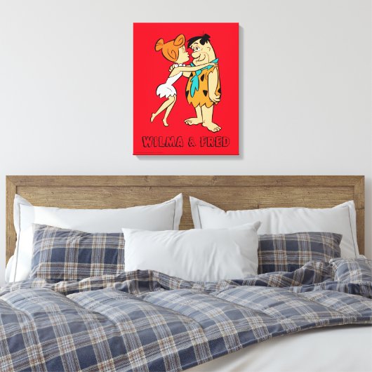 Flintstenen | Wilma Kissing Fred Canvas Afdruk (Insitu (Slaapkamer))