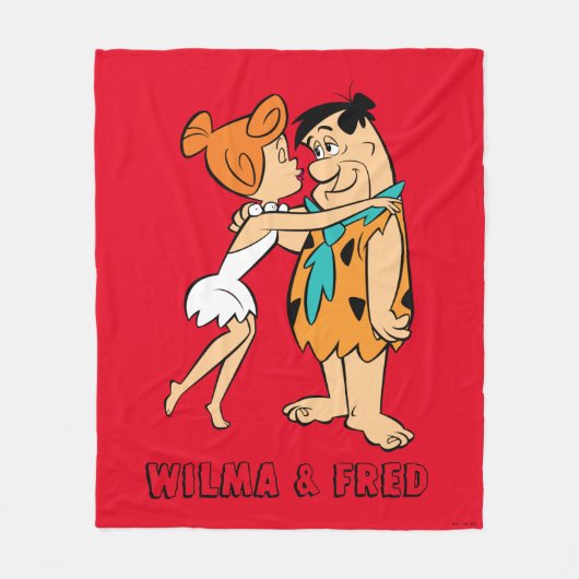 Flintstenen | Wilma Kissing Fred Fleece Deken (Voorkant)