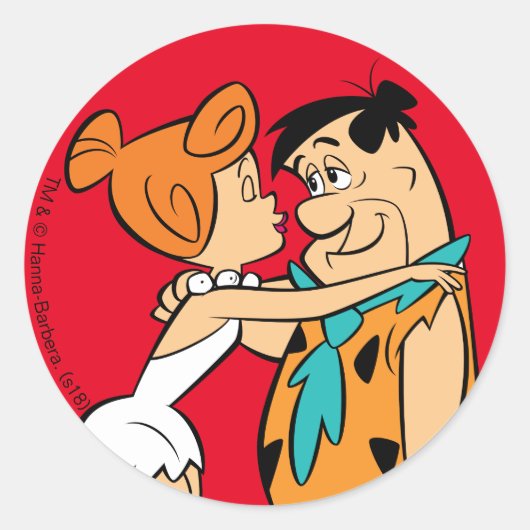 Flintstenen | Wilma Kissing Fred Ronde Sticker (Voorkant)