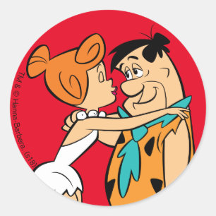 Flintstenen   Wilma Kissing Fred Ronde Sticker