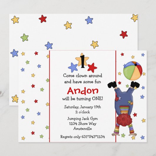 Flip Clown Invitation Kaart (Voorkant / Achterkant)