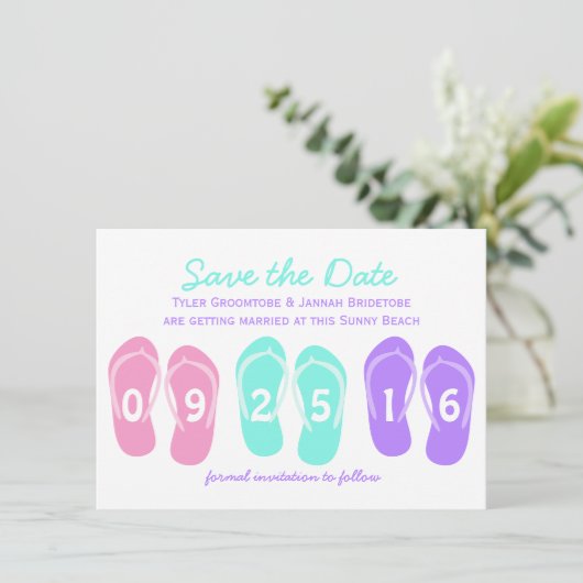 Flip Flop Beach Save the Date Kaart (Staand voorkant)