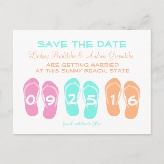 Flip Flop Beach Wedding Sla de datum op Aankondigingskaart (Voorkant)