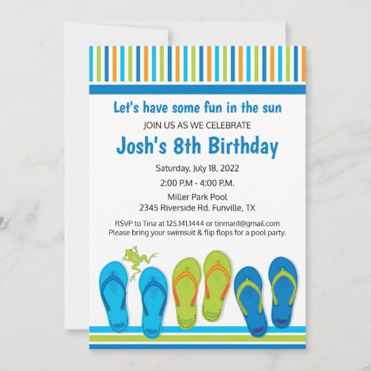 Flip Flop Birthday Party Invitation Pool Party Kaart (Voorkant)