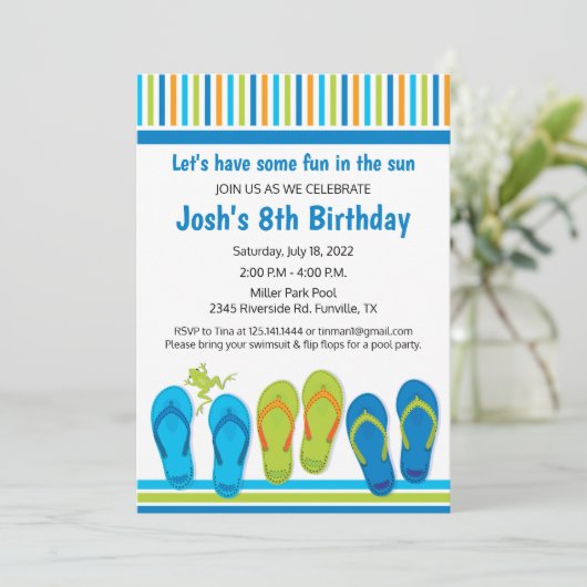 Flip Flop Birthday Party Invitation Pool Party Kaart (Staand voorkant)