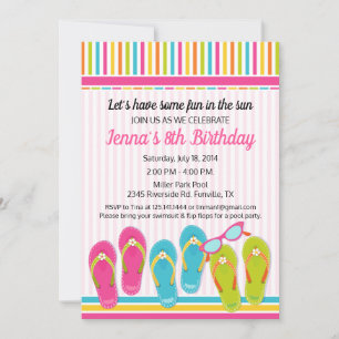 Flip Flop Birthday Party Invitation Pool Party Kaart