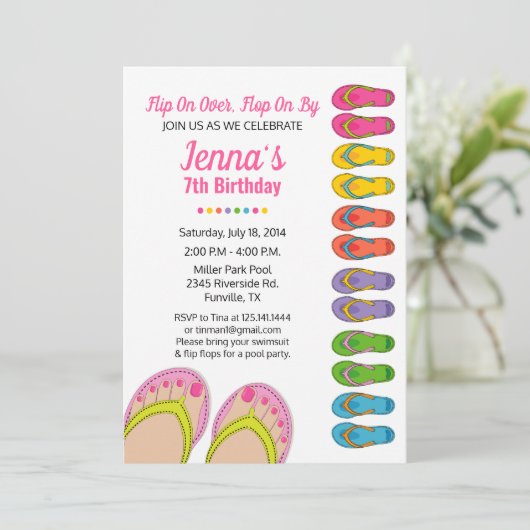 Flip Flop Birthday Party Invitation Pool Party Kaart (Staand voorkant)