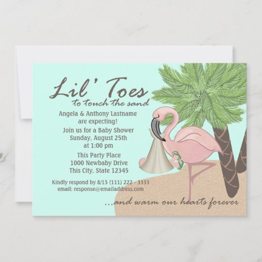 Flip Flop en Flamingo Baby shower Kaart (Voorkant)