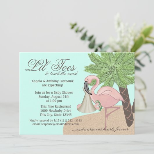 Flip Flop en Flamingo Baby shower Kaart (Staand voorkant)