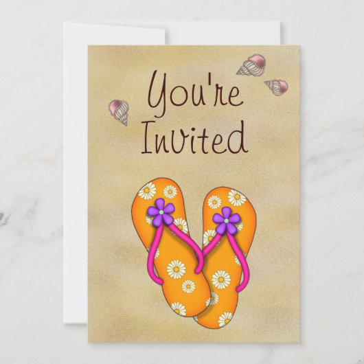 Flip Flop en Strand Verjaardag Uitnodiging (Voorkant)