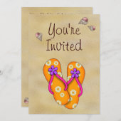 Flip Flop en Strand Verjaardag Uitnodiging (Voorkant / Achterkant)