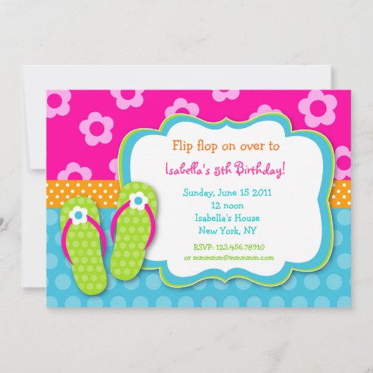 Flip Flop Luau Pool Party Birthday Invitations Kaart (Voorkant)