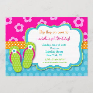Flip Flop Luau Pool Party Birthday Invitations Kaart