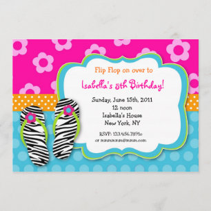 Flip Flop Luau Pool Party Birthday Invitations Kaart