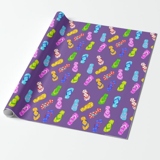 Flip Flop Pattern Paarse Wrapping Paper Cadeaupapier (Uitgerold)