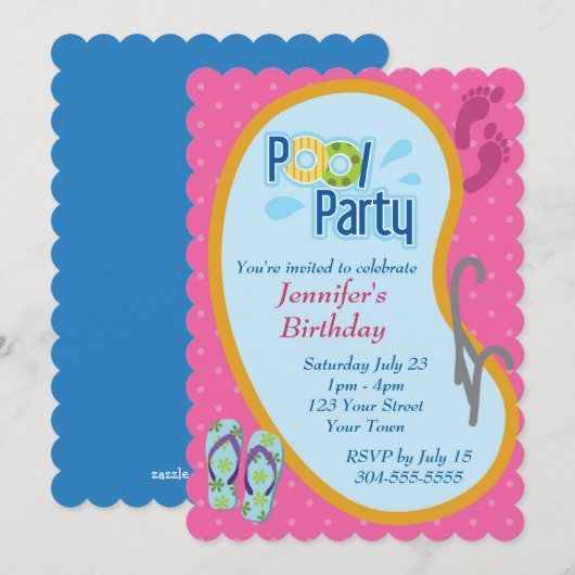 Flip Flop Pool Party Birthday Kaart (Voorkant / Achterkant)