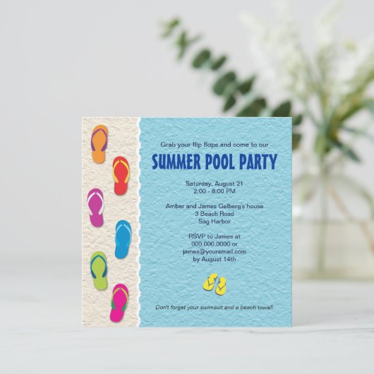 Flip Flop Pool Party Invitation Kaart (Staand voorkant)