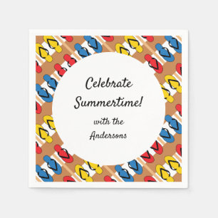 Flip Flop Primary Stripe Personalized Summer Party Servet