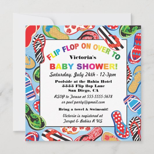 Flip Flop Sandal Baby Shower Invitations Kaart (Voorkant)